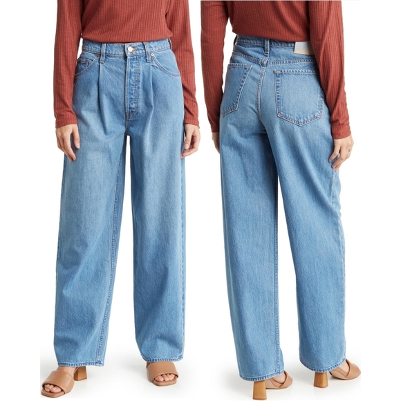 NWT Mother SNACKS! The Pleated Fun Dip Puddle Straight Leg Jeans - Picture 1 of 6